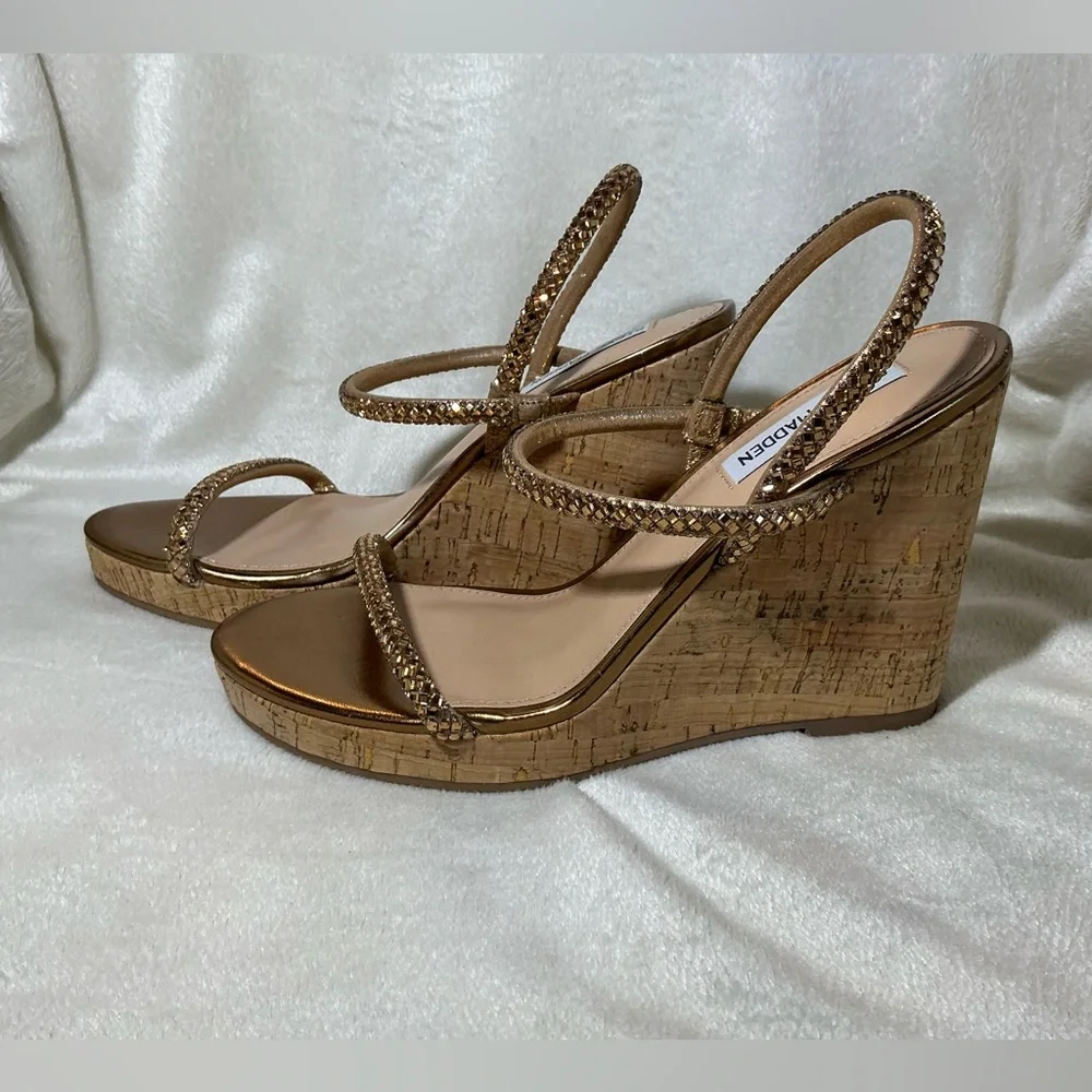 NEW Steve Madden “Udell” Gold Morgan Platform Wedge Sandals NWT - Picture 3 of 9